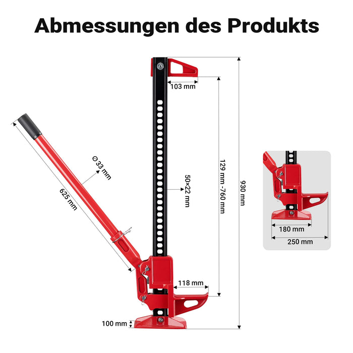 Farm Jack – Compact Off-Road Set for ATVs/Trailers, High Lift Jack for up to 3000 kg with Base Plate and Wheel Lifting Attachment