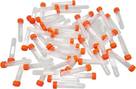 100 pezzi di cono 10 ml tubi di centrifuga in plastica - tubi di reazione per laboratorio con coperchi - Kralen Monsterlab.