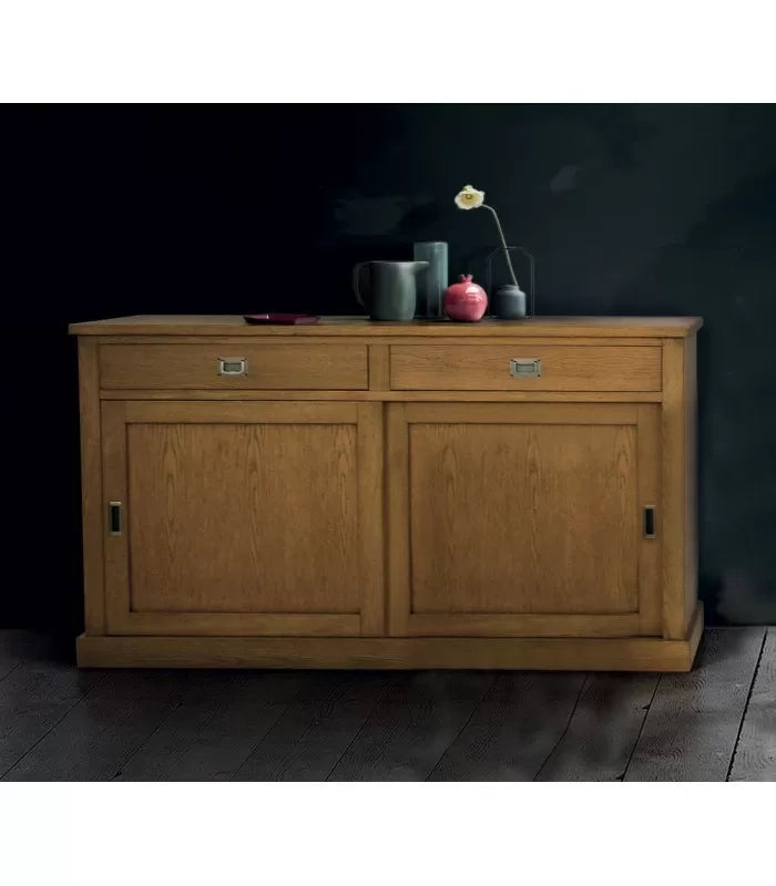 Madia credenza 2 ante scorrevoli 2 cassetti rovere nodato 150x50x90h (1641) - Mobili 2G