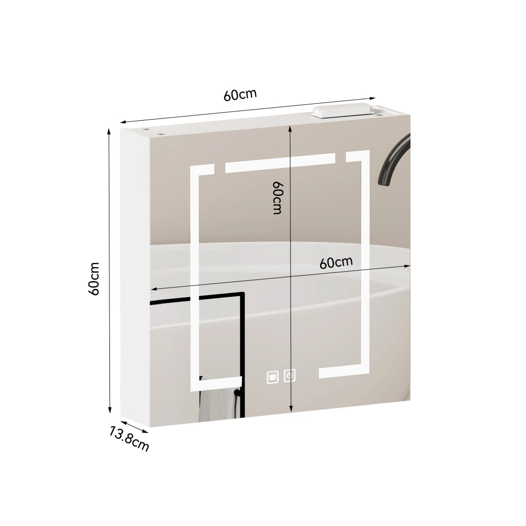 Armadietto a specchio con LED e vani contenitore da parete per bagno soggiorno moderno bianco 72 × 24,5 × 73 cm