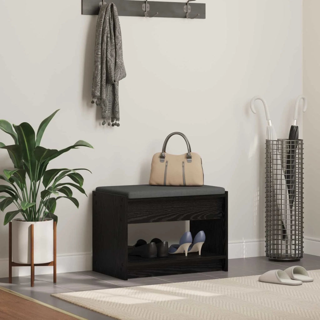 Panca per ingresso con cuscino Rovere Nero 63 x 38 x 45 cm 891569