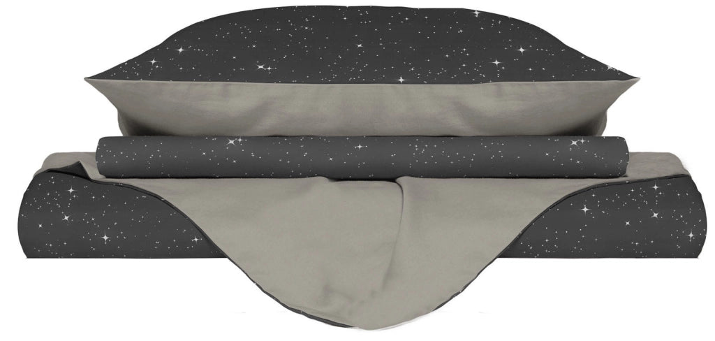 Copripiumino 1 Piazza e Mezzo con Federe Stampato in Microfibra Stars Grigio