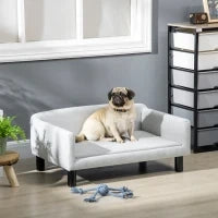 Divano per Cani Taglia Media e Piccola Vellutato con Cuscino, Braccioli e Schienale, 82x54x36 cm, Grigio Chiaro