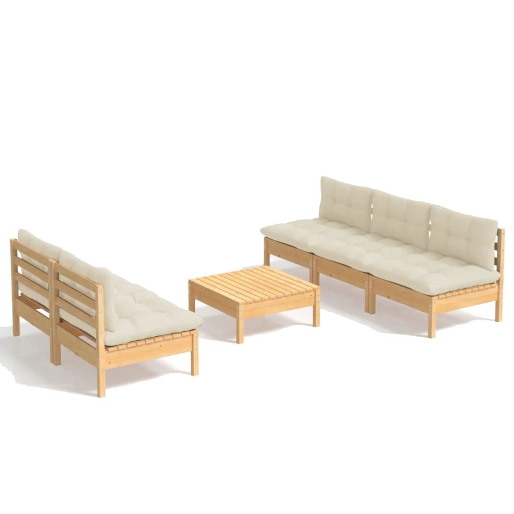 Set di mobili da giardino mobili da esterno 6 pezzi con cuscini legno di pino color crema 02_0016752