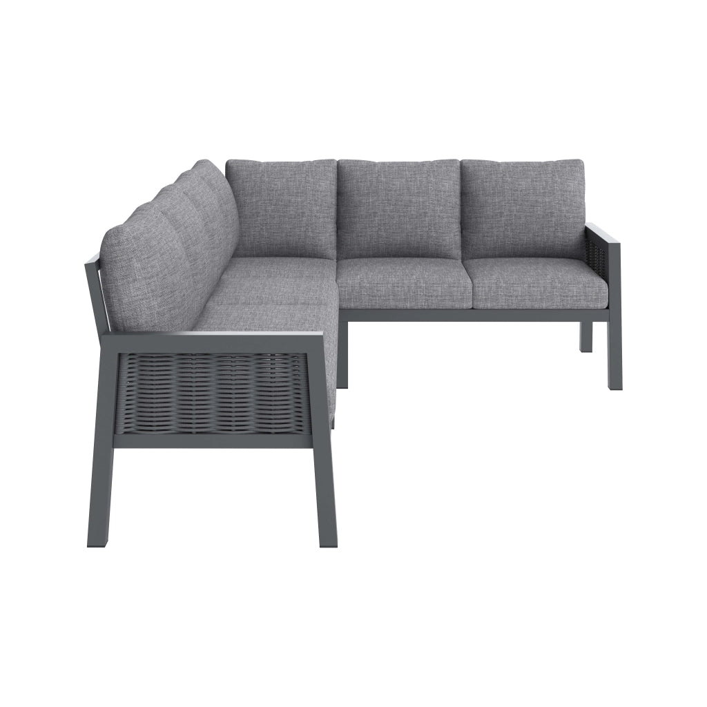 Set da Giardino 8 Posti Angolare ¨C MINIMAL ¨C Polyrattan Grigio, Tavolo in Vetro