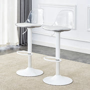 Set di 2 sgabelli da bar 51x49.5x50 cm regolabili con schienale trasparente in metallo e plastica bianco