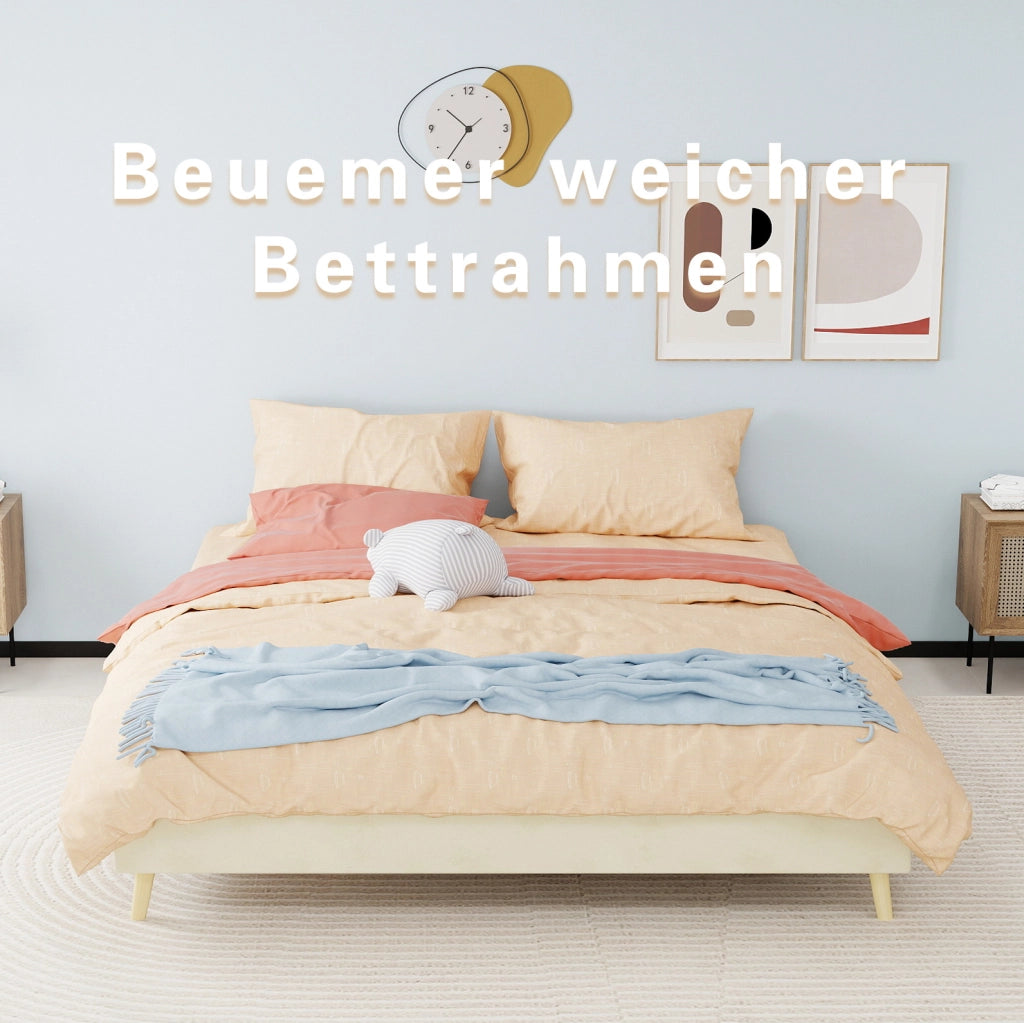 Struttura letto LED 160x200 cm in tessuto e metallo Beige