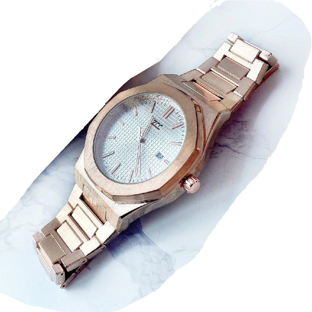 Trade Shop - Orologio Da Polso Zcc Uomo Quarzo Analogico Data Elegante Rose Gold Fondo Bianco -