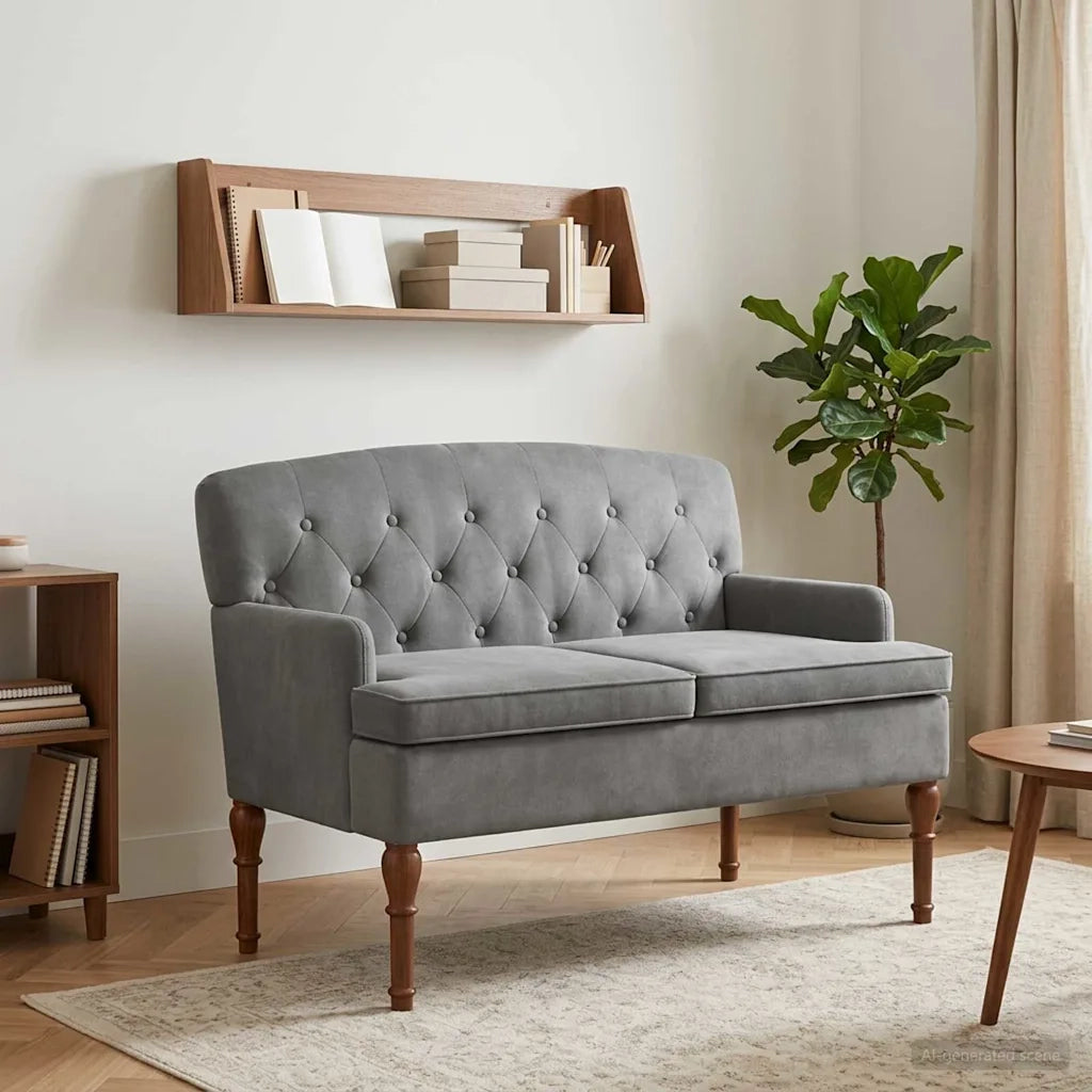 Loveseat con bottoni imbottiti Grigio Scuro 111 x 65 x 79 cm 42041844