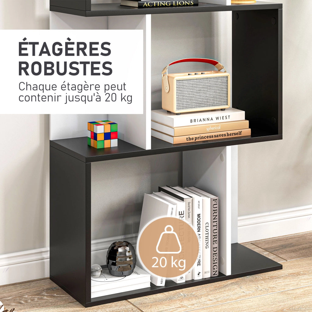 Libreria a 5 livelli a forma di S ¨C zephmum ¨C nero bianco 60x24x184.5