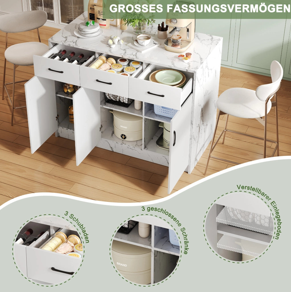 Isola da cucina in MDF effetto marmo bianco 120x60x90,5 cm