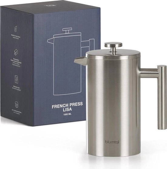 Zetfilter per caffè in vetro con pistone in acciaio inox e capacità di 1000 ml