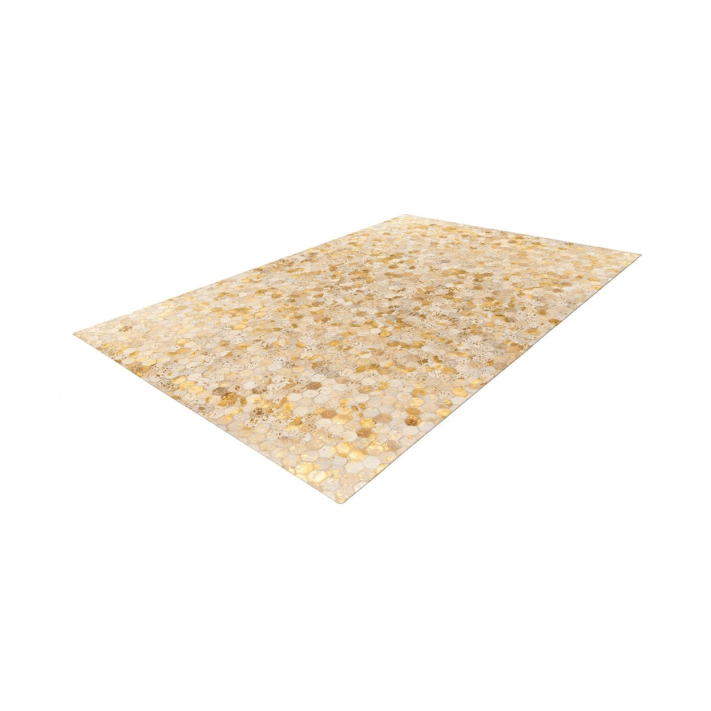 Tappeto di design Ravi Gold in pelle fatta a mano 120x170 cm