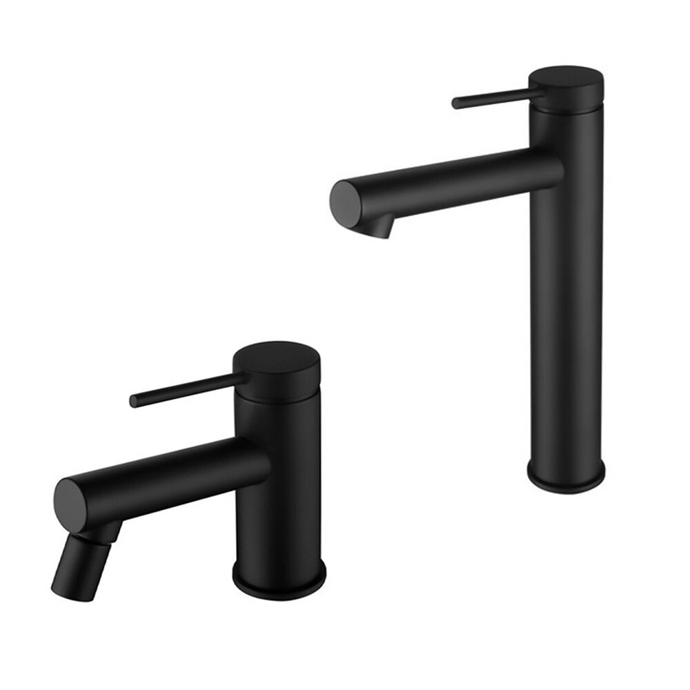 Set miscelatori lavabo alto e bidet nero opaco in ottone con leva monocomando slim Alba