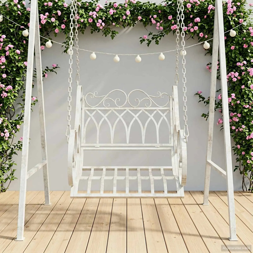 Panchina a Dondolo Acciaio 71 x 75 x 59 cm Bianco Antico 42038690