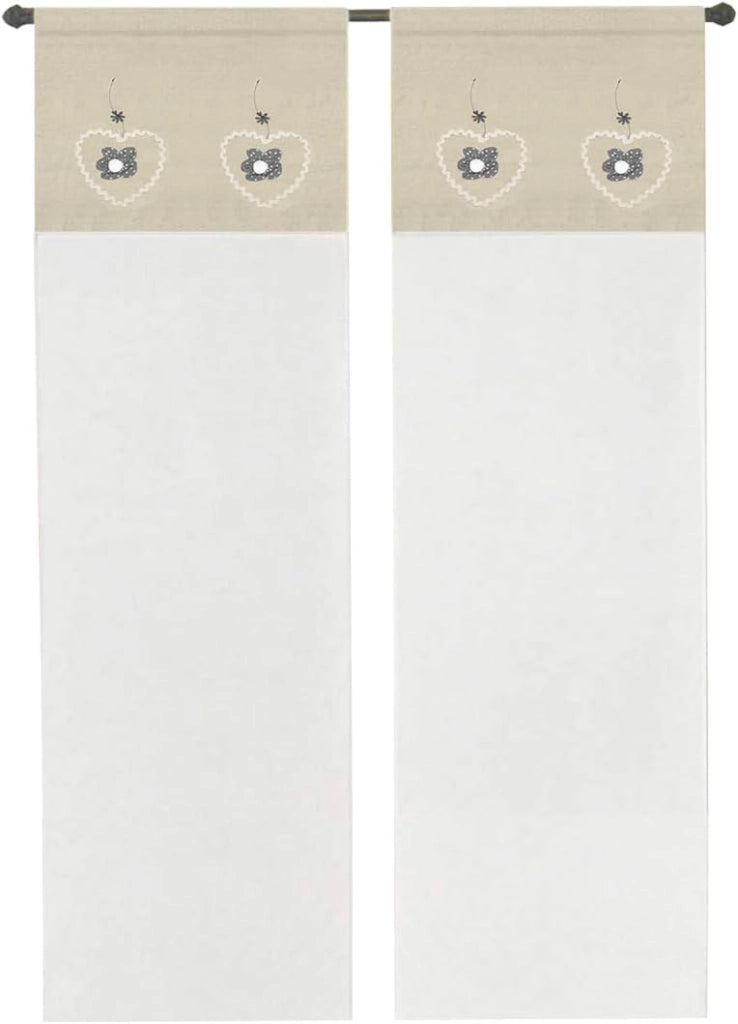 Tenda Finestra Porta Interno 60x150 cm Coppia 2 pz Cuore Shabby Chic Tessuto Semitrasparente Grigio