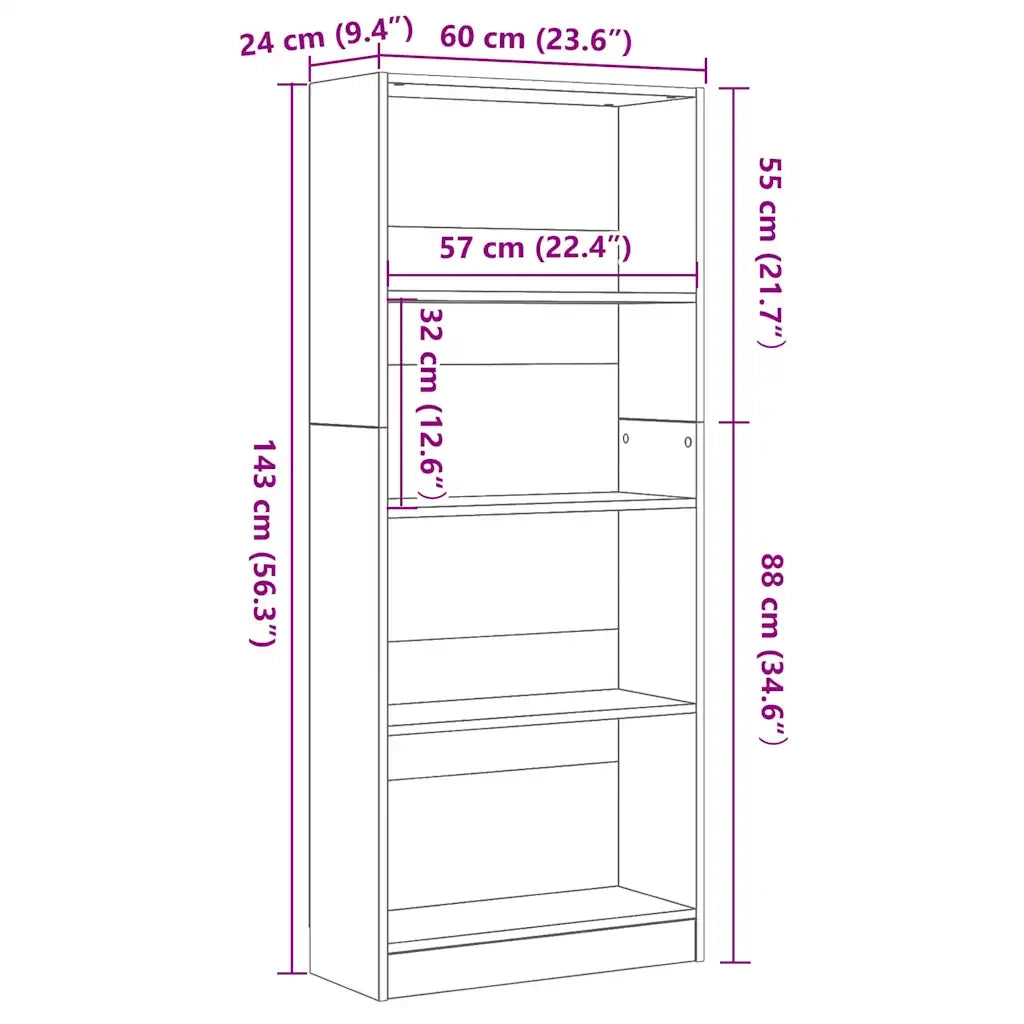 Libreria Rovere Nero 60 x 24 x 143 cm Legno multistrato 862467