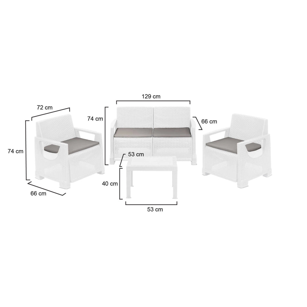 Salottino Outdoor Mioglia, set Salotto da Esterno 4 Posti Made in Italy, Bianco
