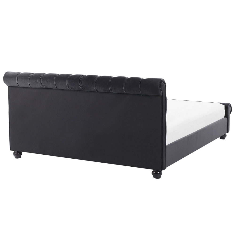 Letto ad acqua 140 x 200 cm in velluto nero con testiera trapuntata glamour