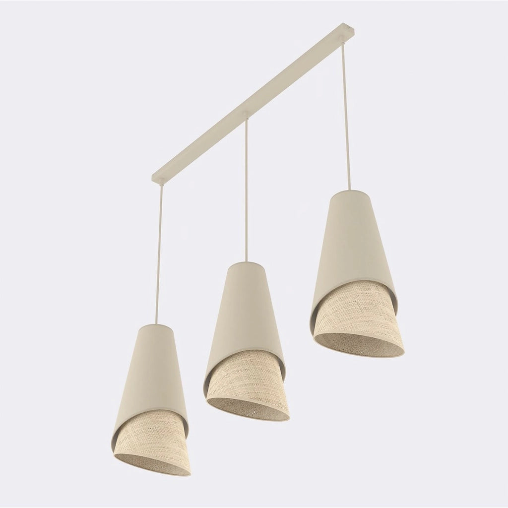 Lampada a sospensione MODA in acciaio e tessuto effetto rattan