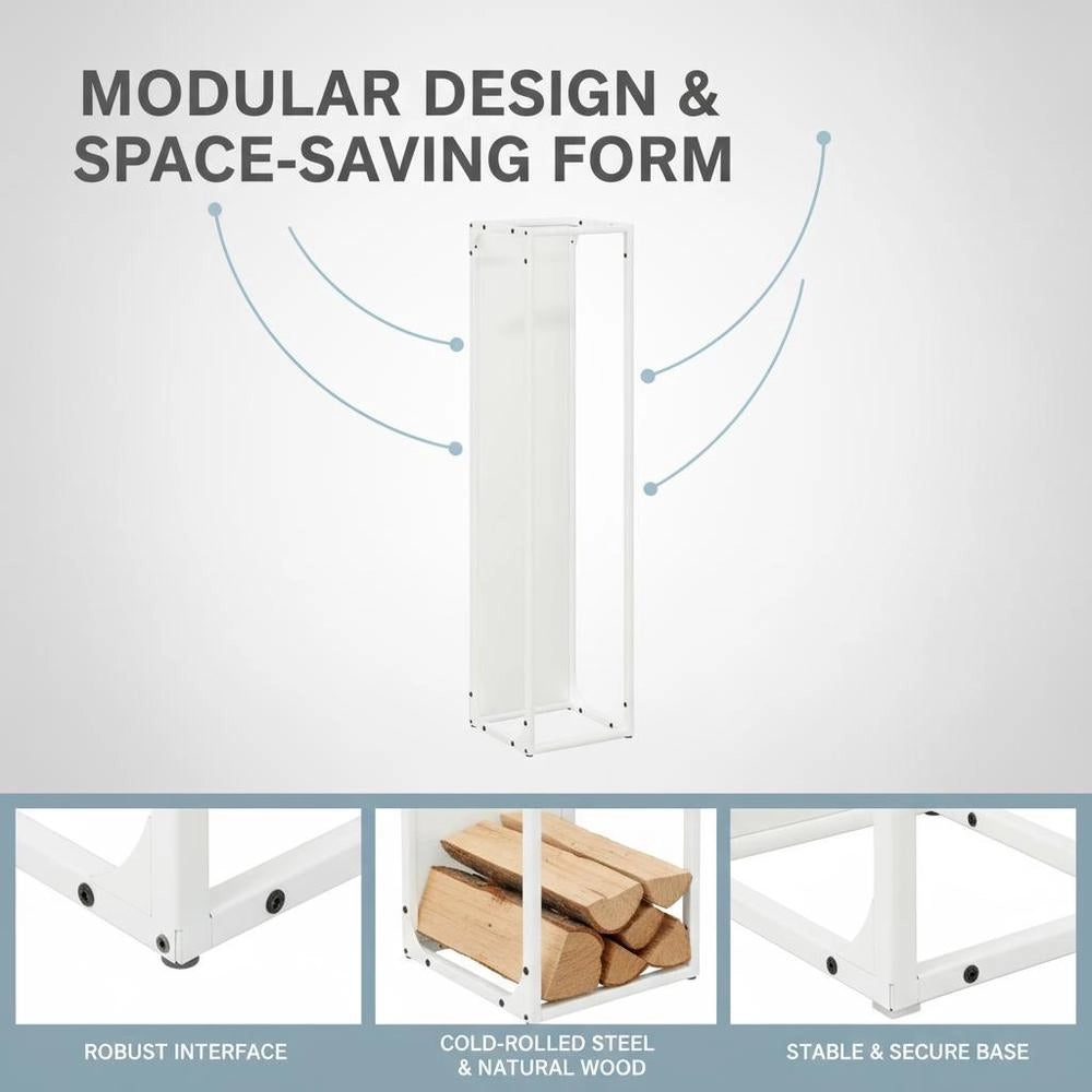 Porta legna bianco, 25x25x100 cm, in acciaio laminato a freddo – robusto e resistente, ideale per esterni, giardino e camino, pratico e durevole