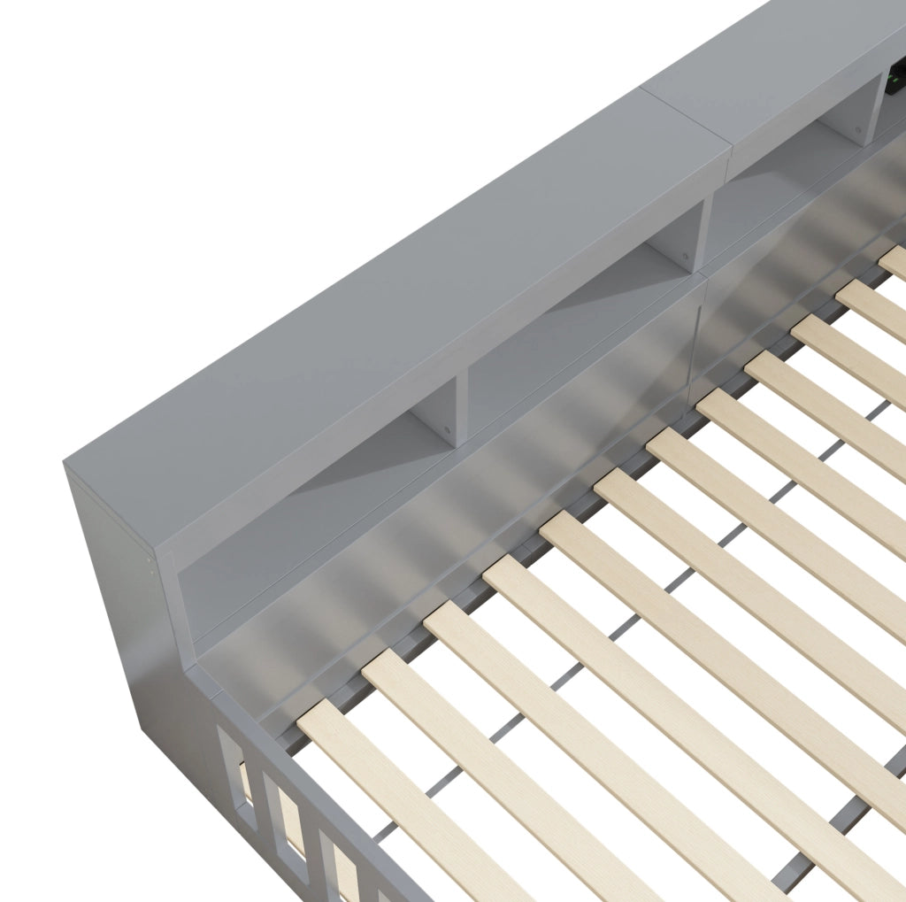 Letto da giorno 140x200 cm con vani portaoggetti; prese USB; truciolare e MDF; grigio