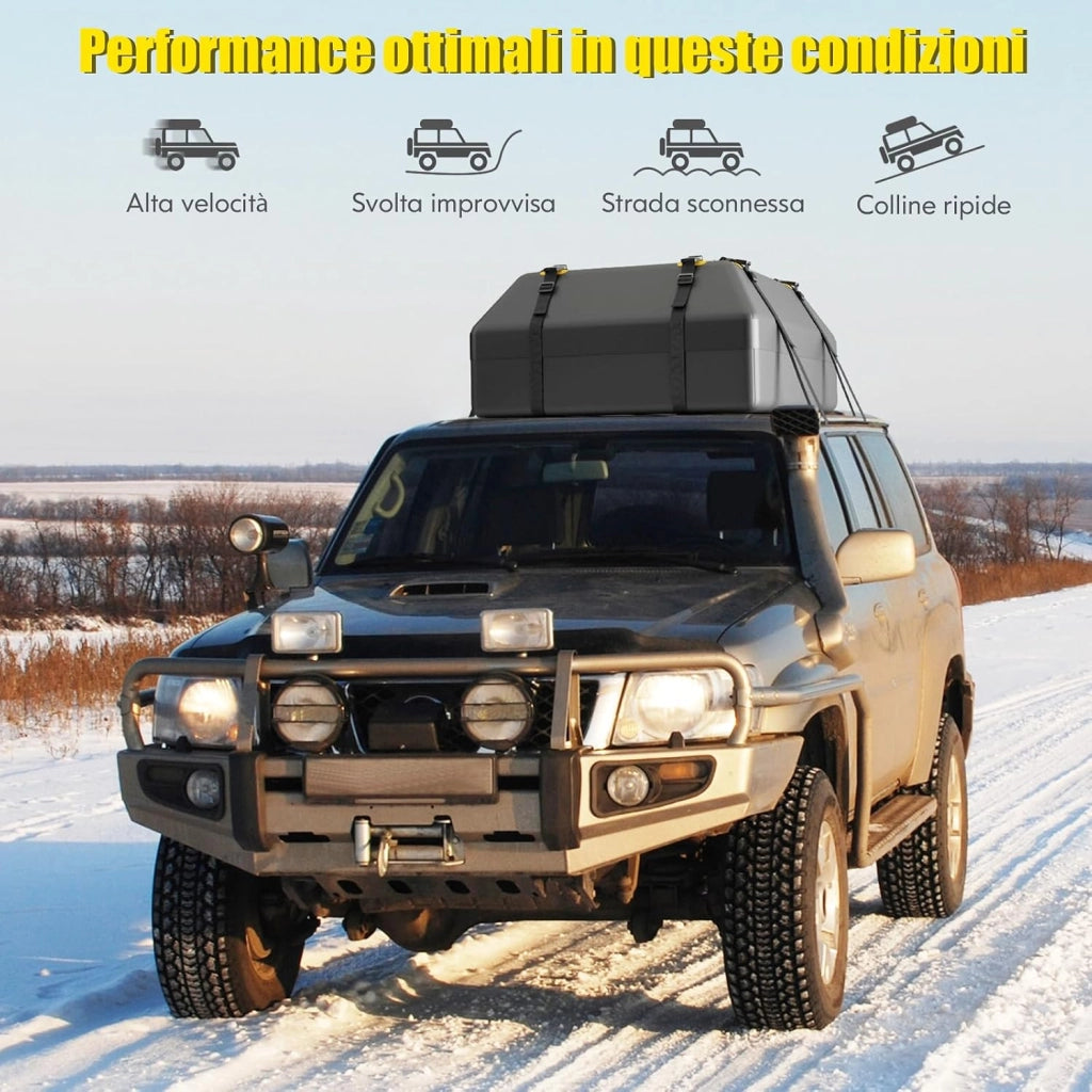 Borsa da Tetto per Auto Impermeabile 15Cu.Ft/425L, Box Tetto Universale con Tappetino Antiscivolo+ 12 Cinghie+ 6 Ganci, Sacca per Auto con/senza Barre Portapacchi(Nero)