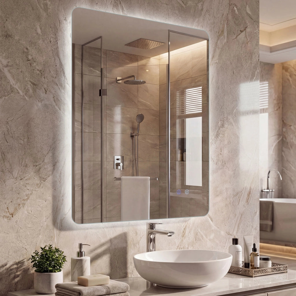 Specchio led bagno rettangolare parete retroilluminato luminosità regolabile touch-Specchio vetro temperato memoria anti-appannamento 80 x 60 cm