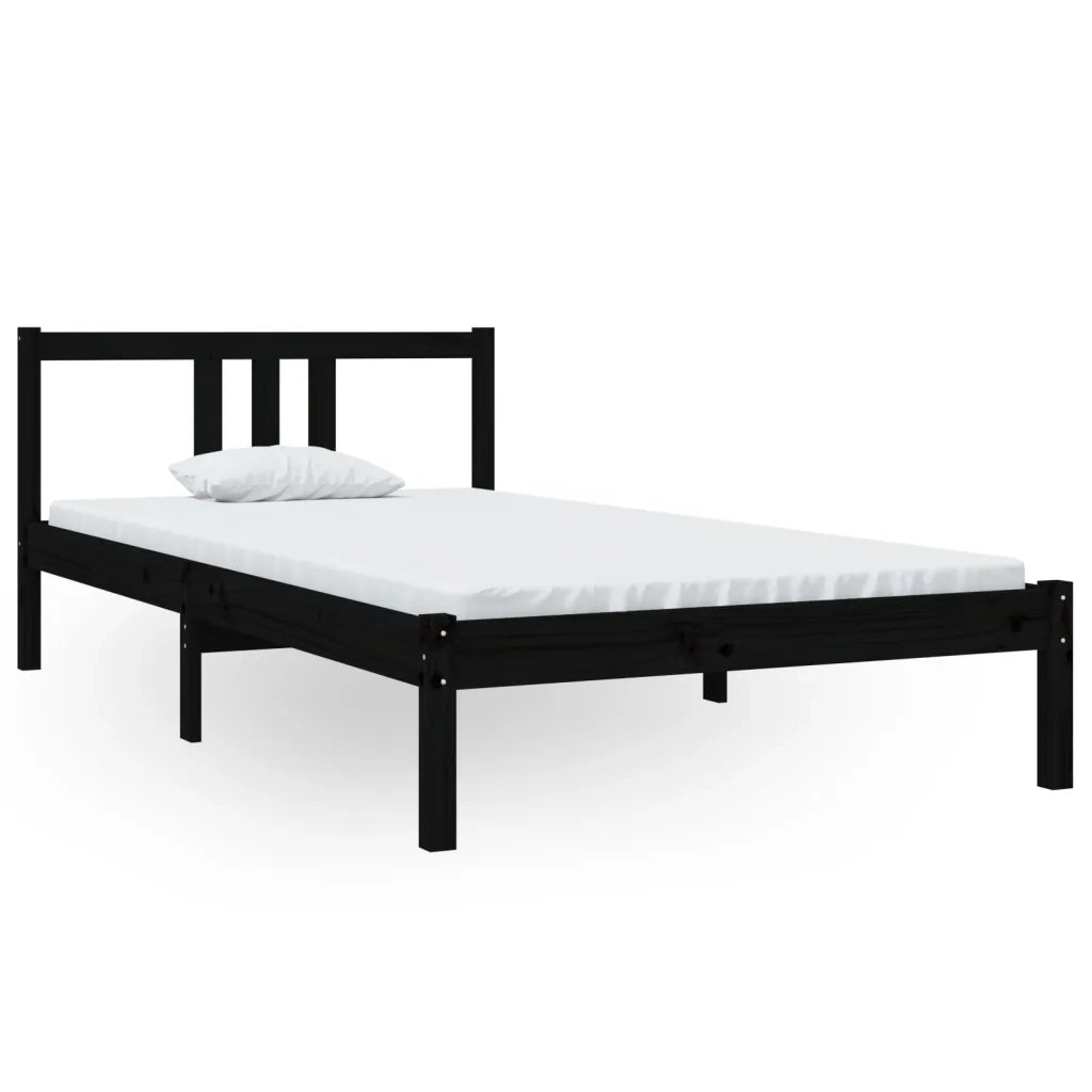 Letto singolo | Letto per adulti | Giroletto Nero in Legno Massello 100x200 cm