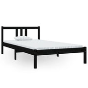 Letto singolo | Letto per adulti | Giroletto Nero in Legno Massello 100x200 cm