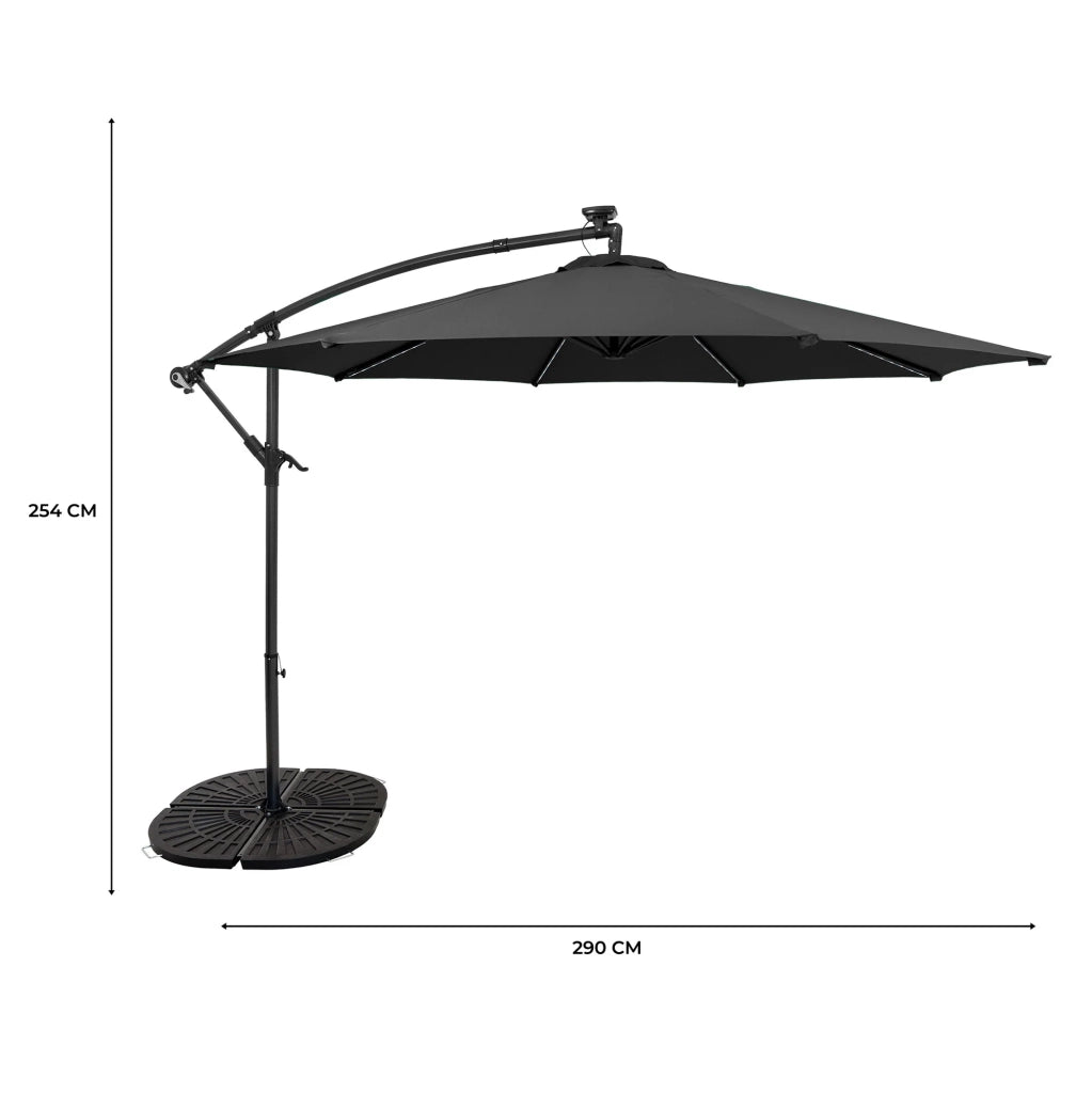 Ombrellone LED Decentrato 3m Grigio Banana con Base 4 Pesi 56kg