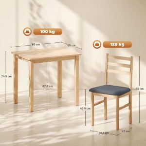TAVOLO DA PRANZO Set 3 pezzi 80x60 cm Legno naturale