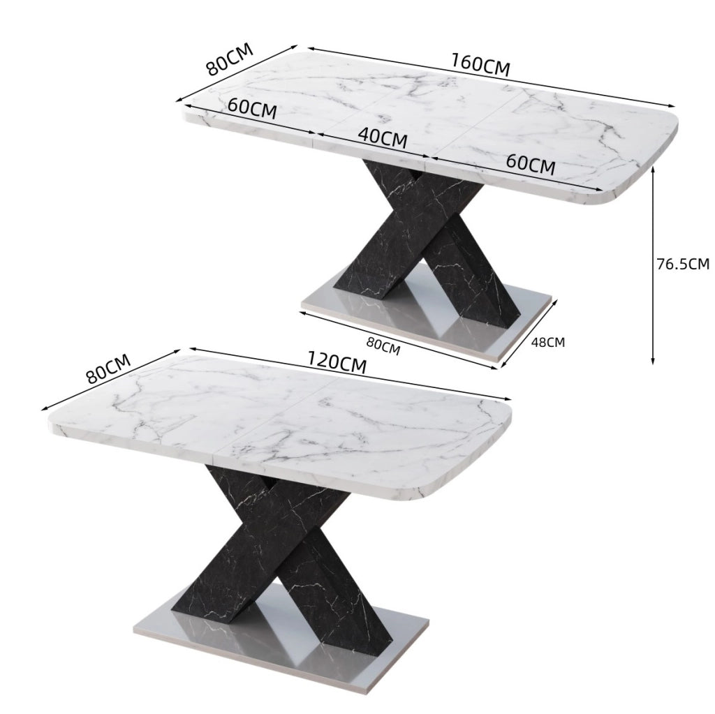 Tavolo da pranzo allungabile 120-160x80 cm bianco e nero