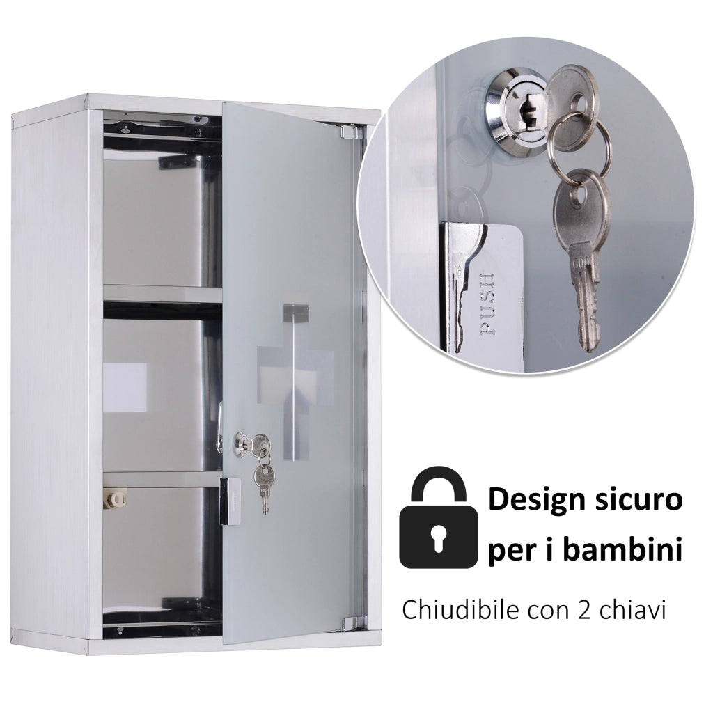Cassettiera medicinali ¨C Minimal ¨C acciaio inox 50x30x18cm con serratura