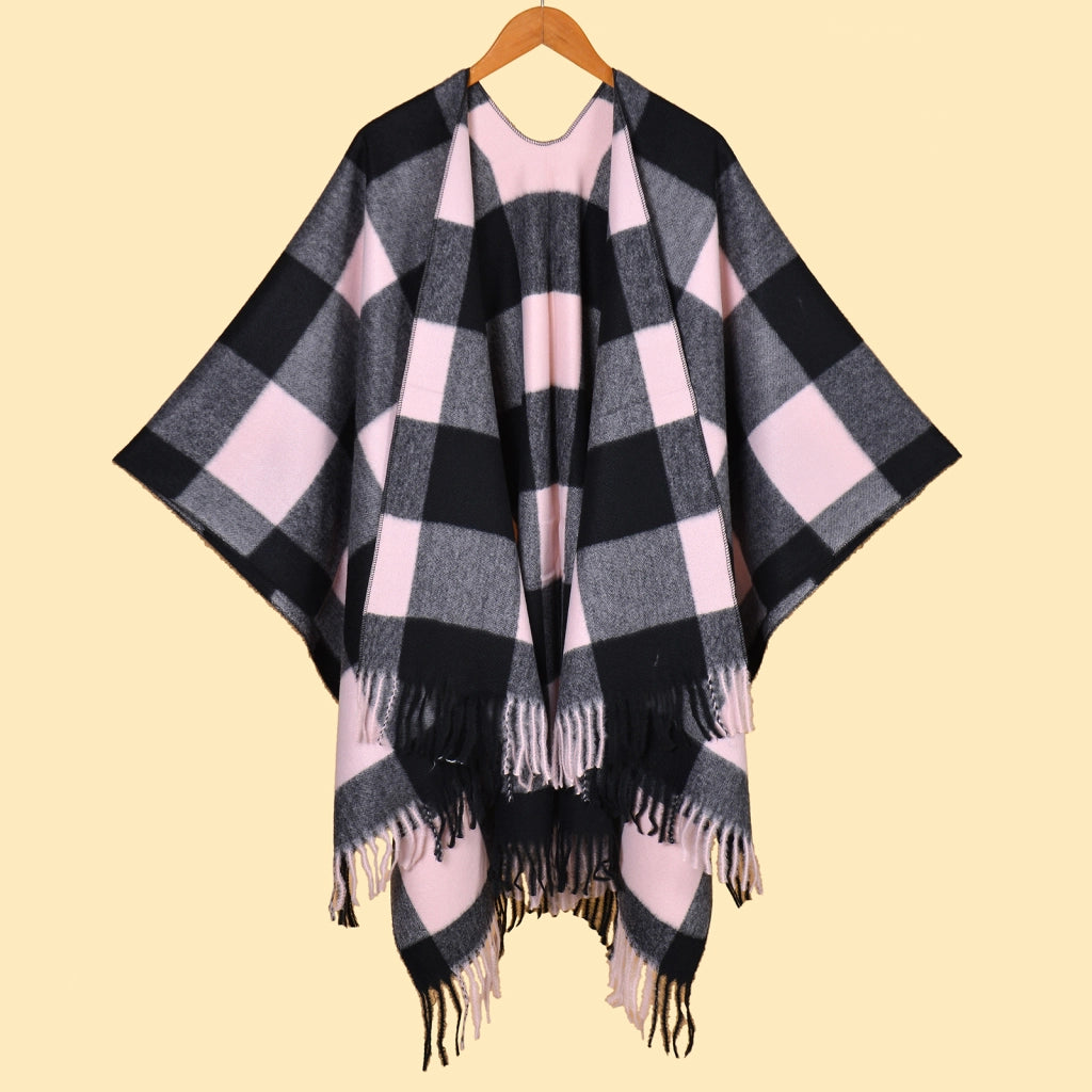 Nuova sciarpa da donna, scialle a quadri con nappe in jacquard