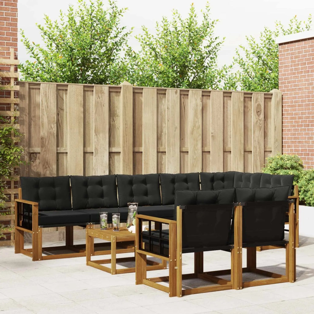 Set di divani da esterno con cuscino 9 pcs Naturale e Nero