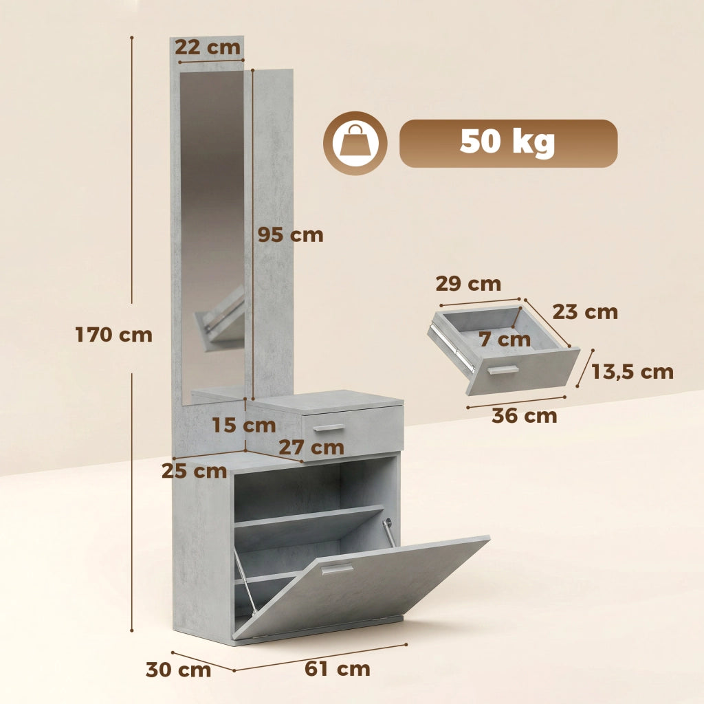 Ensemble meuble d'entrée avec Miroir, Tiroir 61 x 30 x 170 cm Gris