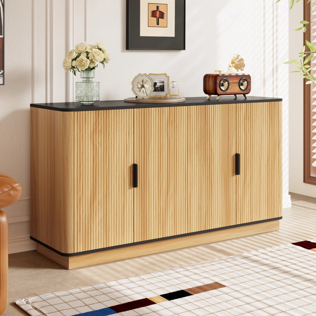 Credenza a 4 ante con chiusura silenziosa - per soggiorno - 139x40x75 cm - naturale