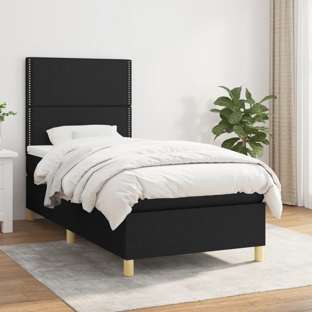 Letto singolo | Letto per adulti | Giroletto a Molle con Materasso Nero 80x200 cm inTessuto