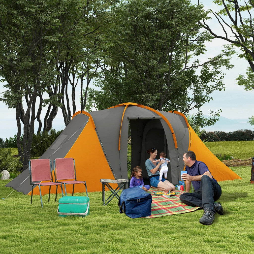Tenda da campeggio tunnel 4-6 persone ¨C zephmum ¨C 2000mm impermeabile 2 camere grigio+arancione