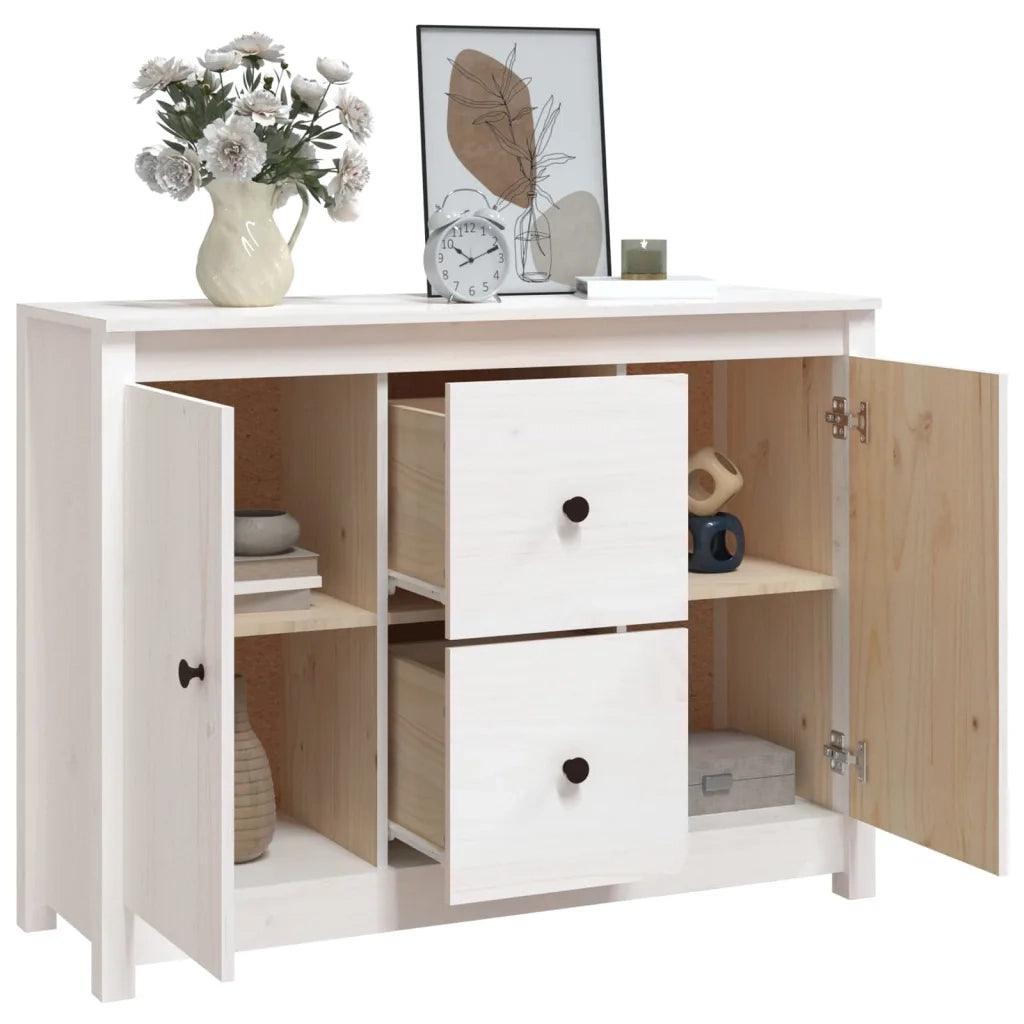Credenza-Buffet-Armadio da cucina Bianca 100x35x74 cm in Legno Massello di Pino 793892