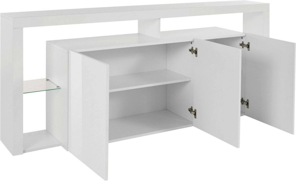 Credenza Andale, Buffet da soggiorno a 3 ante, Madia da salotto, Credenza moderna, 100% Made in Italy, 200x40h80 cm, Bianco lucido