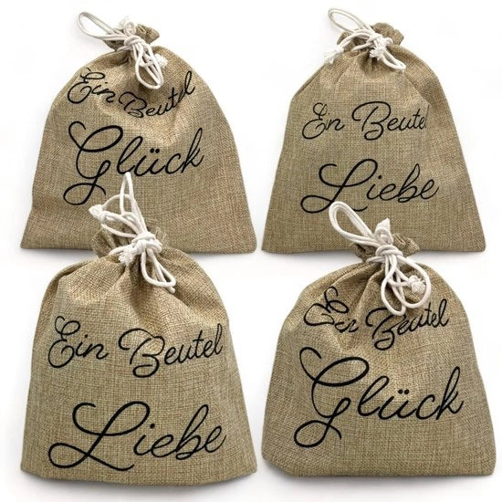 Set di buste regalo 4 pezzi - Materiale 100% poliestere - Buste regalo con frasi - Corda per appendere - Ideale per la confezione di regali - 22,5x26 cm