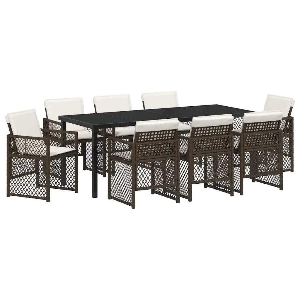 Set da Pranzo per Giardino 9 pcs Marrone polyrattan 3380632