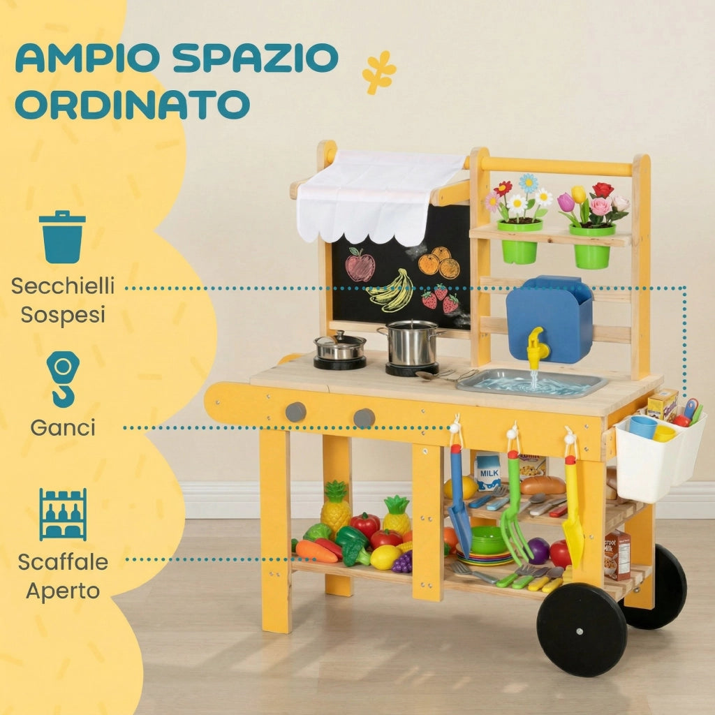 Cucina Giocattolo in Legno per Bambini con Accessori ¨C Zephmum ¨C Gialla