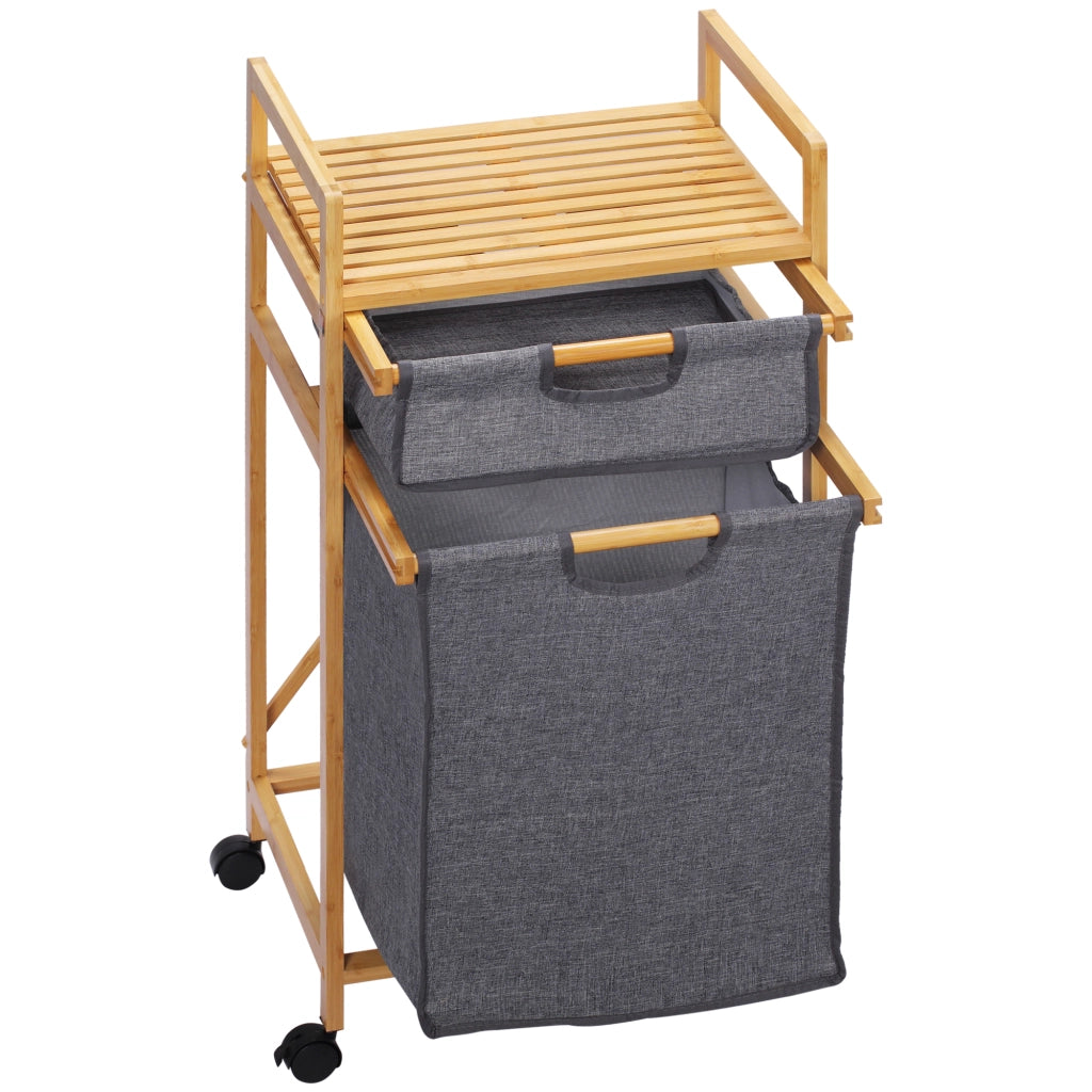 Cestino per Biancheria in Bamb¨´ con 2 Sacchetti e Ruote ¨C Zephmum ¨C Grigio 42x35x84,5 cm