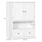 ARMADIETTO PENSILE BAGNO A 2 ANTE CON RIPIANO APERTO E 2 CASSETTI IN LEGNO BIANCO