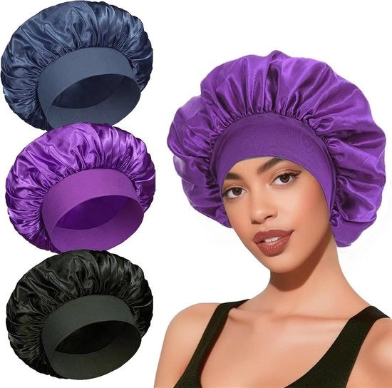 Set di cuffie da sonno per capelli ricci con cintura elastica morbida - 3 pezzi