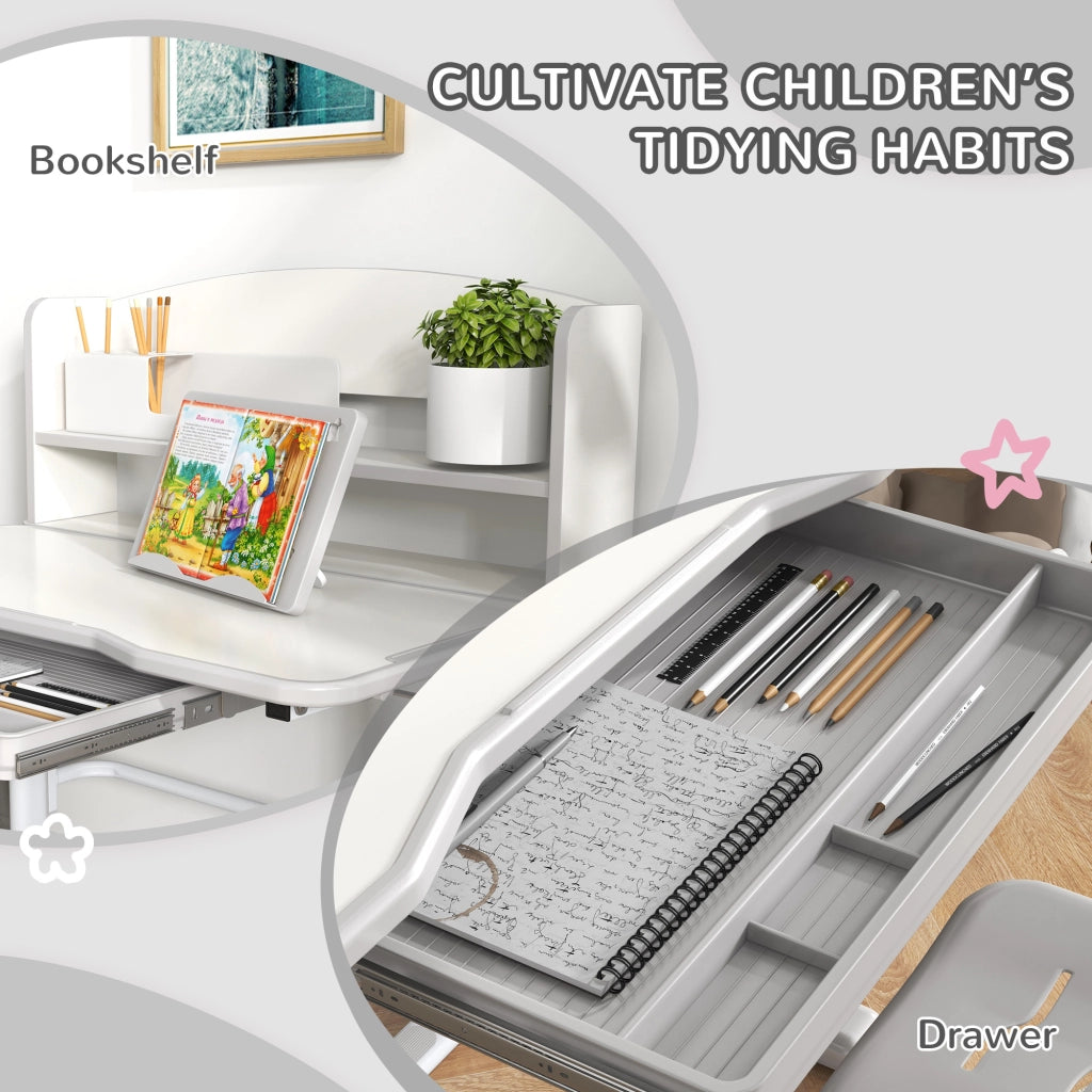 EasyComfort Set Scrivania per Bambini con Sedia Regolabile in Altezza e Piano Inclinabile, Età 6-12 Anni, Grigio