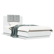 Letto singolo | Letto per adulti | Giroletto con Testiera Bianco 75x190 cm in Legno Multistrato